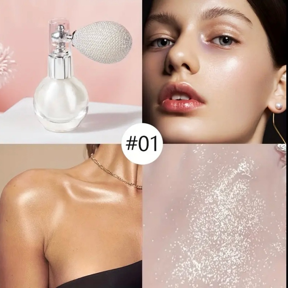 Glamorous Shimmer Silver Glitter Highlight Powder Spray – Face, Body & Hair